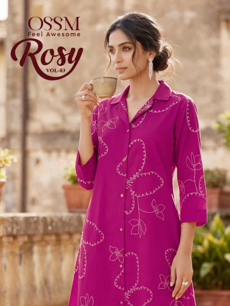 Rosy Vol 3 By Ossm Cotton Printed A Line Kurti With Bottom Wholesalers In Surat